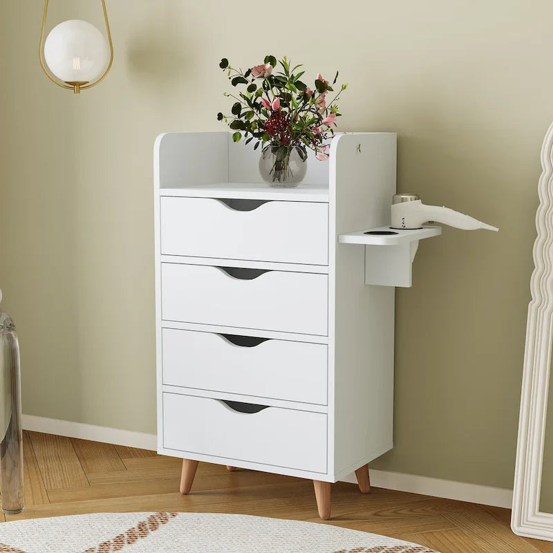 4-Layer Salon Storage Cabinet with 2 Dryer Holders and 4 Drawers