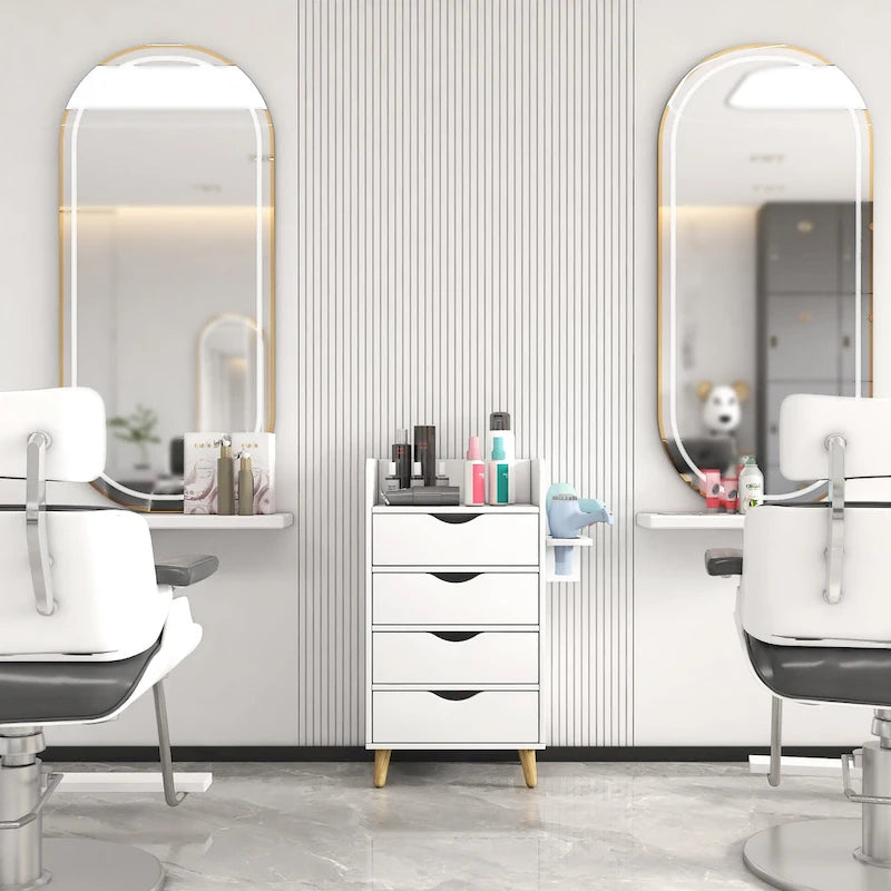 4-Layer Salon Storage Cabinet with 2 Dryer Holders and 4 Drawers