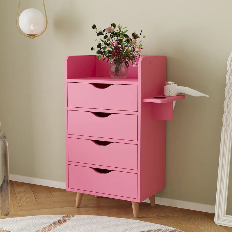 4-Layer Salon Storage Cabinet with 2 Dryer Holders and 4 Drawers