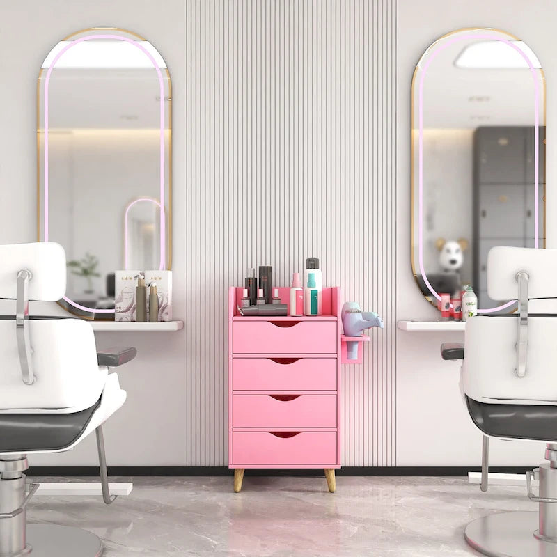 4-Layer Salon Storage Cabinet with 2 Dryer Holders and 4 Drawers