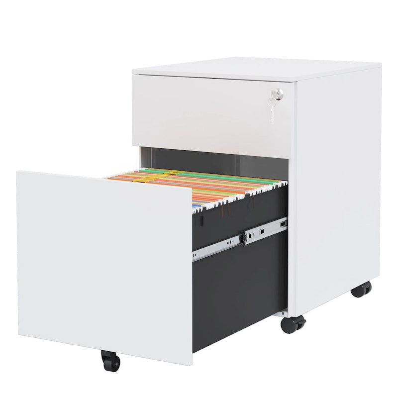 Mobiler Aktenschrank mit 2 Schubladen und Schloss, Stahl-Aktenschrank für Legal-/Letter-/A4-/F4-Format