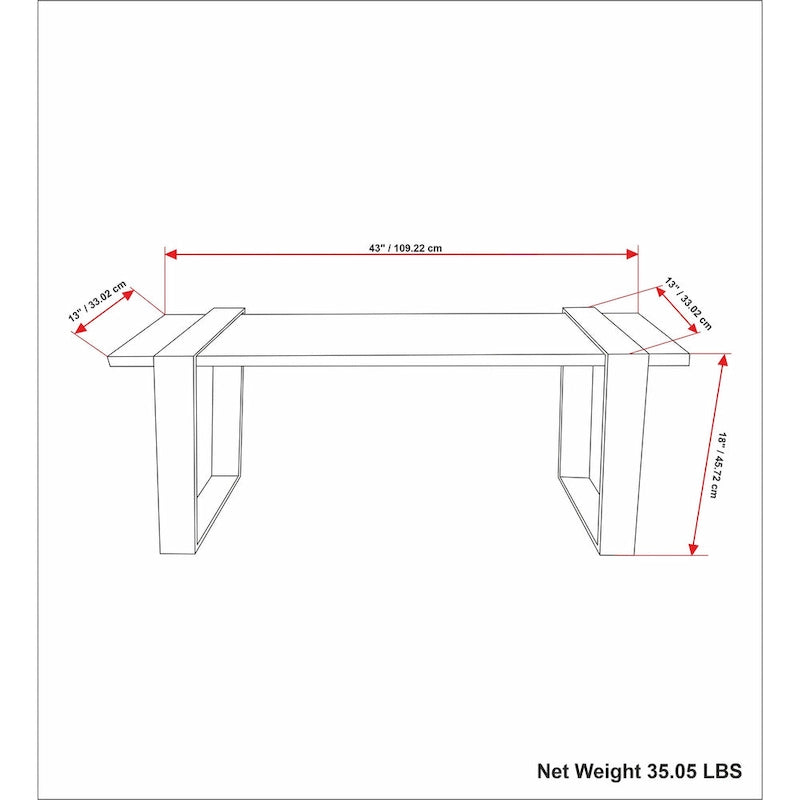 SOLID MANGO WOOD 42 inch Wide Industrial Contemporary Bench in Natural - 42 Inches wide