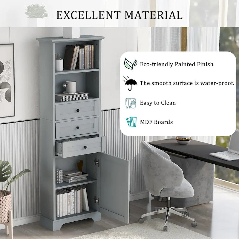 Modern White Storage Cabinet with 3 Drawers and Adjustable Shelves for Bathroom, Kitchen and Living Room