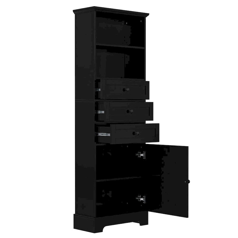 Modern White Storage Cabinet with 3 Drawers and Adjustable Shelves for Bathroom, Kitchen and Living Room
