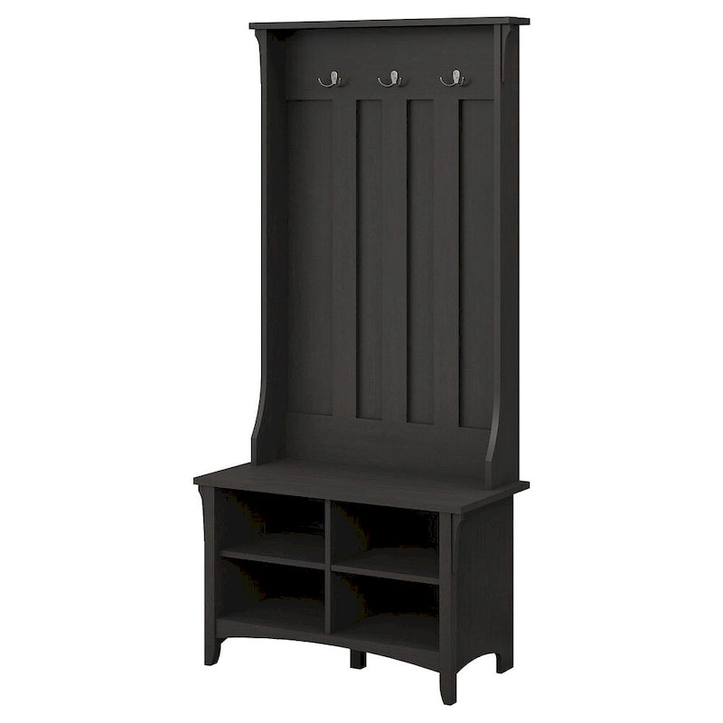 Garderobe mit Sitzbank und Stauraum in Vintage-Schwarz - 31.73L x 15.75B x 68.12H - 31.73L x 15.75B x 68.12H