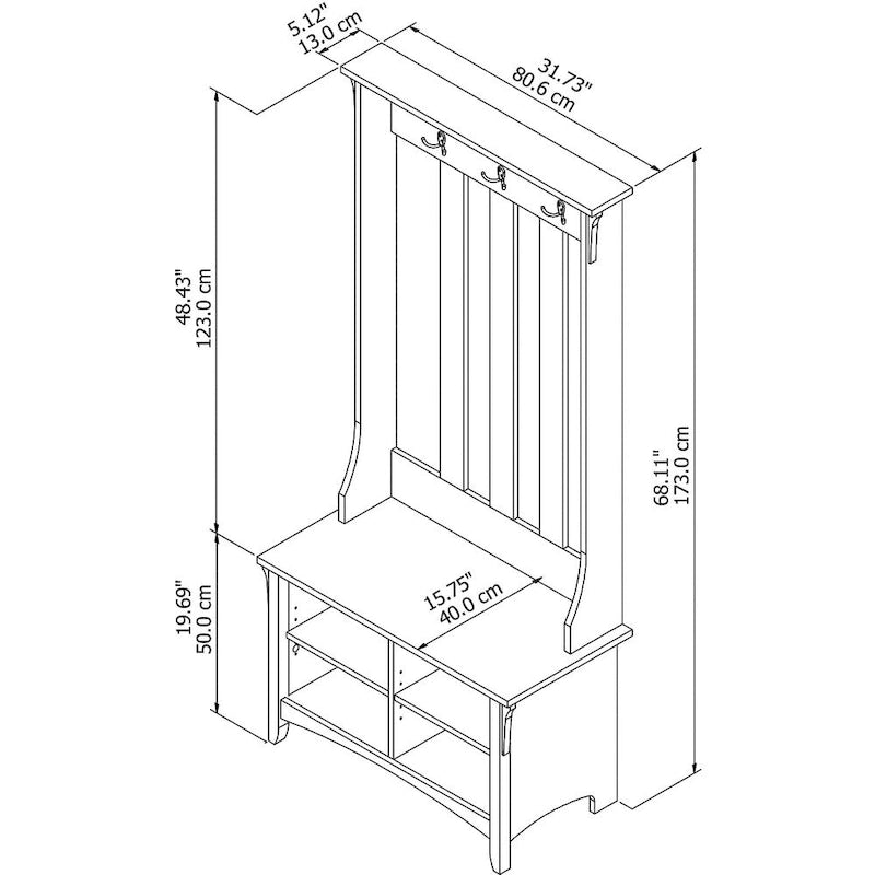 Garderobe mit Sitzbank und Stauraum in Vintage-Schwarz - 31.73L x 15.75B x 68.12H - 31.73L x 15.75B x 68.12H