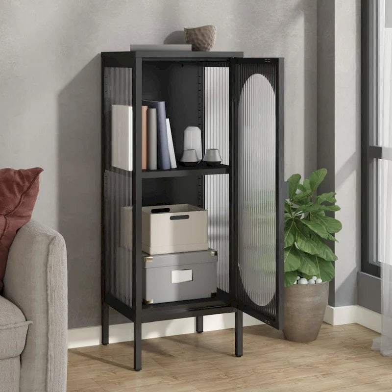 Sideboard Schwarz 15.7x13.8x41.3 Glas und Stahl - 15.7 x 13.8 x 41.3
