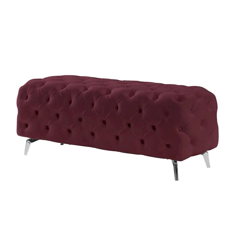 Button-Tufted Ottoman Bench, Upholstered Velvet Footrest Stool Accent Bench for Living Room.