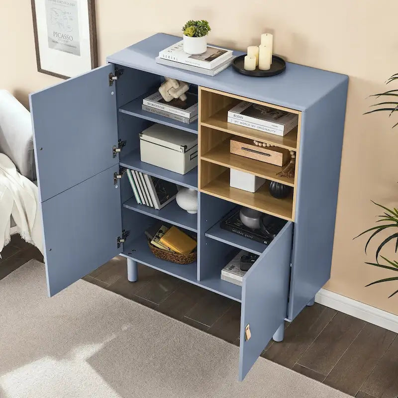 Armoire de rangement avec porte, multifonctionnelle, buffet moderne, armoire de rangement en bois, meuble à tiroirs avec poignées en cuir