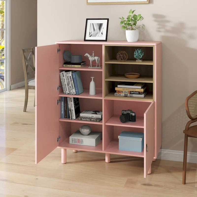 Armoire de rangement avec porte, multifonctionnelle, buffet moderne, armoire de rangement en bois, meuble à tiroirs avec poignées en cuir