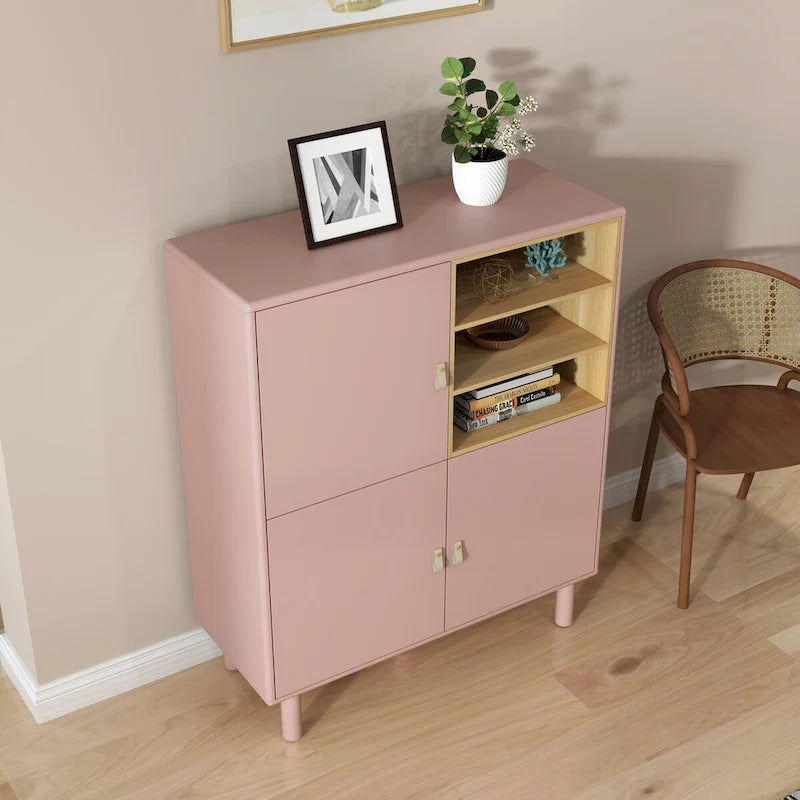 Armoire de rangement avec porte, multifonctionnelle, buffet moderne, armoire de rangement en bois, meuble à tiroirs avec poignées en cuir