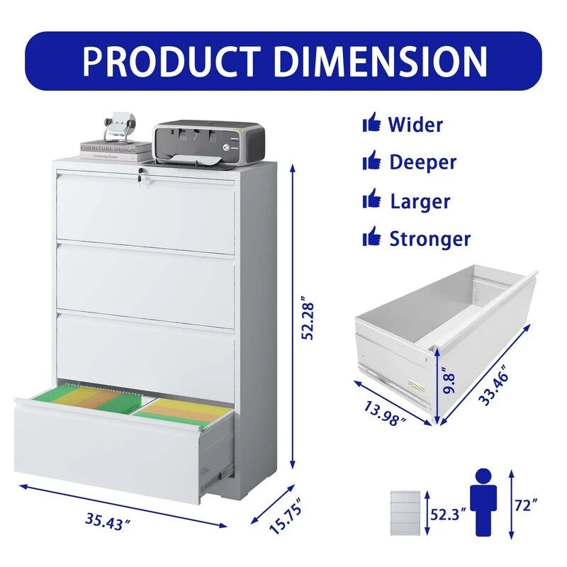 Metall-Aktenschrank mit 4 Schubladen und Schloss, Format Legal/Letter/A4/F4