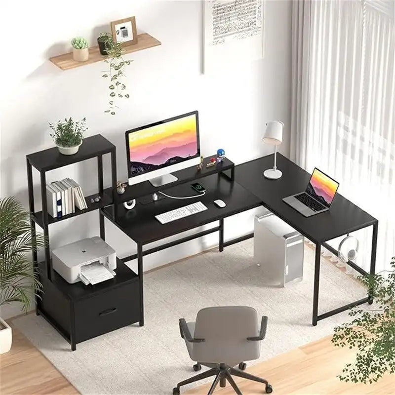 Schreibtisch mit Formdesign und Steckdosen - 18.89D x 70.07W x 29.52H