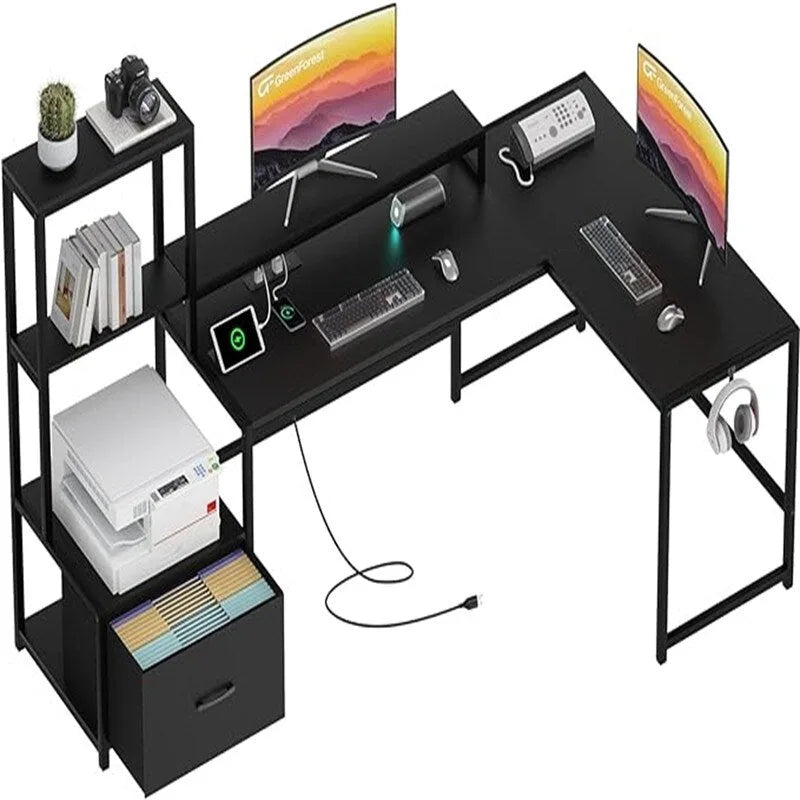 Schreibtisch mit Formdesign und Steckdosen - 18.89D x 70.07W x 29.52H