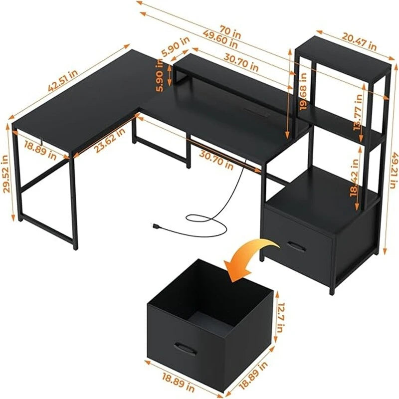 Schreibtisch mit Formdesign und Steckdosen - 18.89D x 70.07W x 29.52H