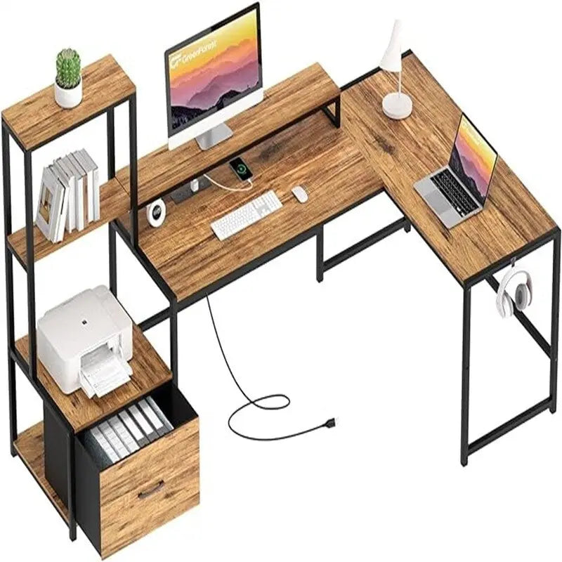 Schreibtisch mit Formdesign und Steckdosen - 18.89D x 70.07W x 29.52H