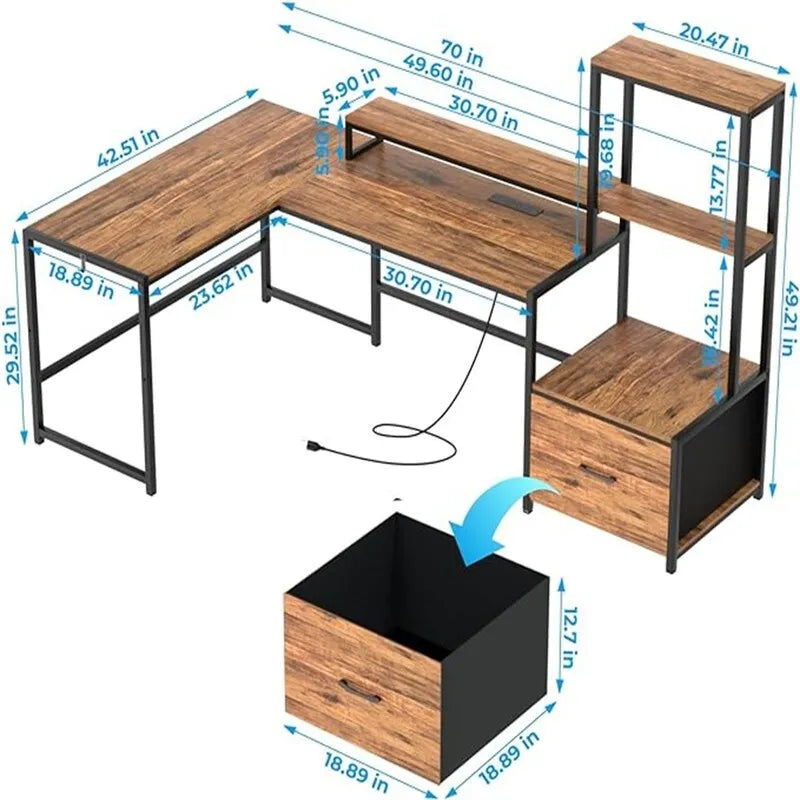 Schreibtisch mit Formdesign und Steckdosen - 18.89D x 70.07W x 29.52H