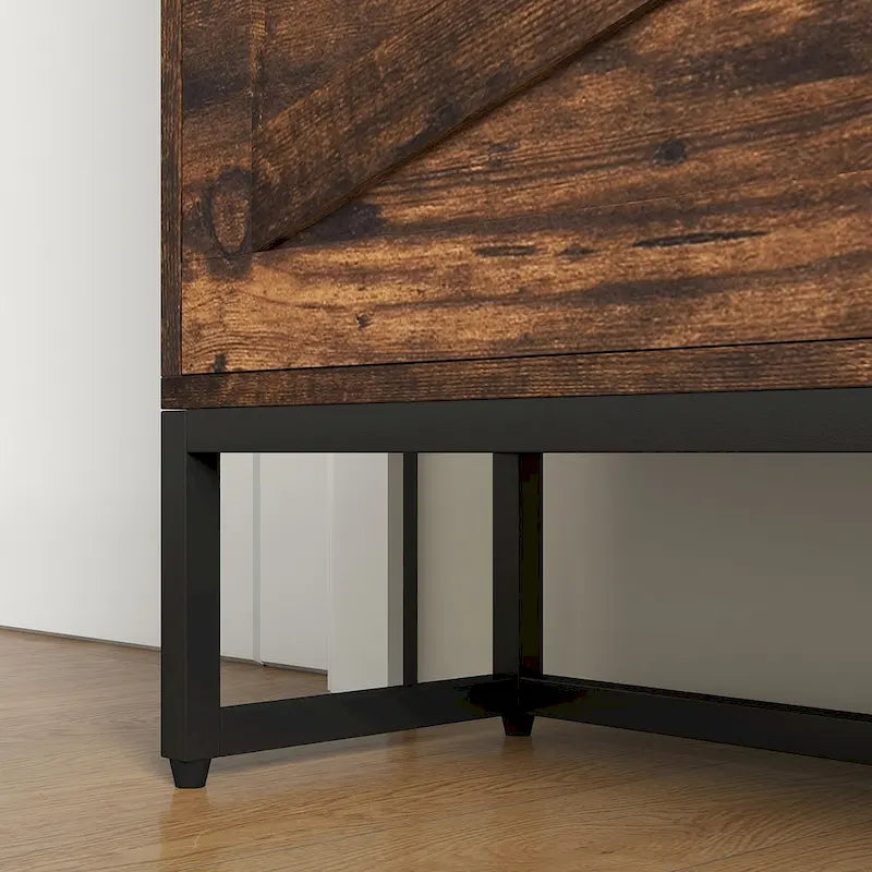 Meuble à chaussures étroit avec 2 portes basculantes et un tiroir supérieur, marron