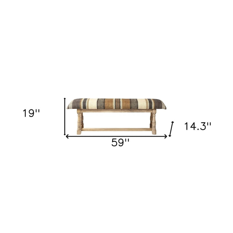 59 Beige-grau-braun gepolsterte Bank mit Jutestreifen - 59