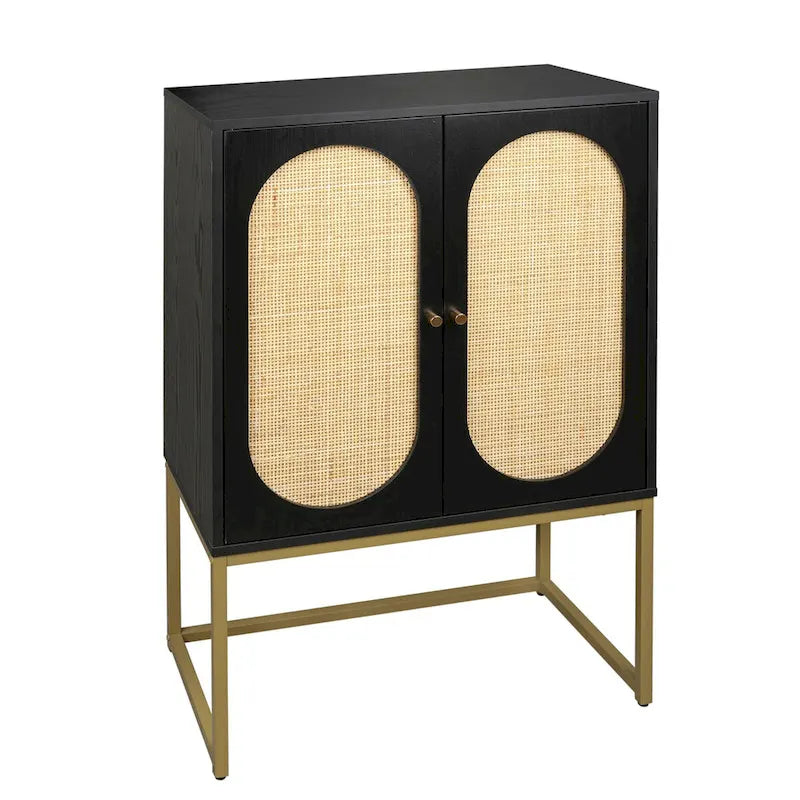 2 Door High Cabinet,Natural Rattan 2 Door high cabinet,Built-in adjustable shelf,Free Standing Cabinet