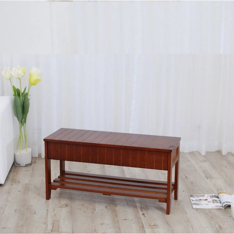 Solid Wood Shoe Rack Ottoman Storage Bench