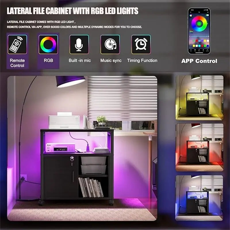 Meuble pour imprimante avec éclairage LED, - 23.6P x 17.2L x 26H