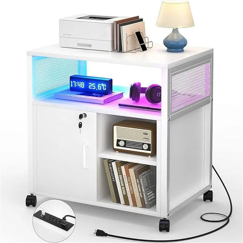 Meuble pour imprimante avec éclairage LED, - 23.6P x 17.2L x 26H