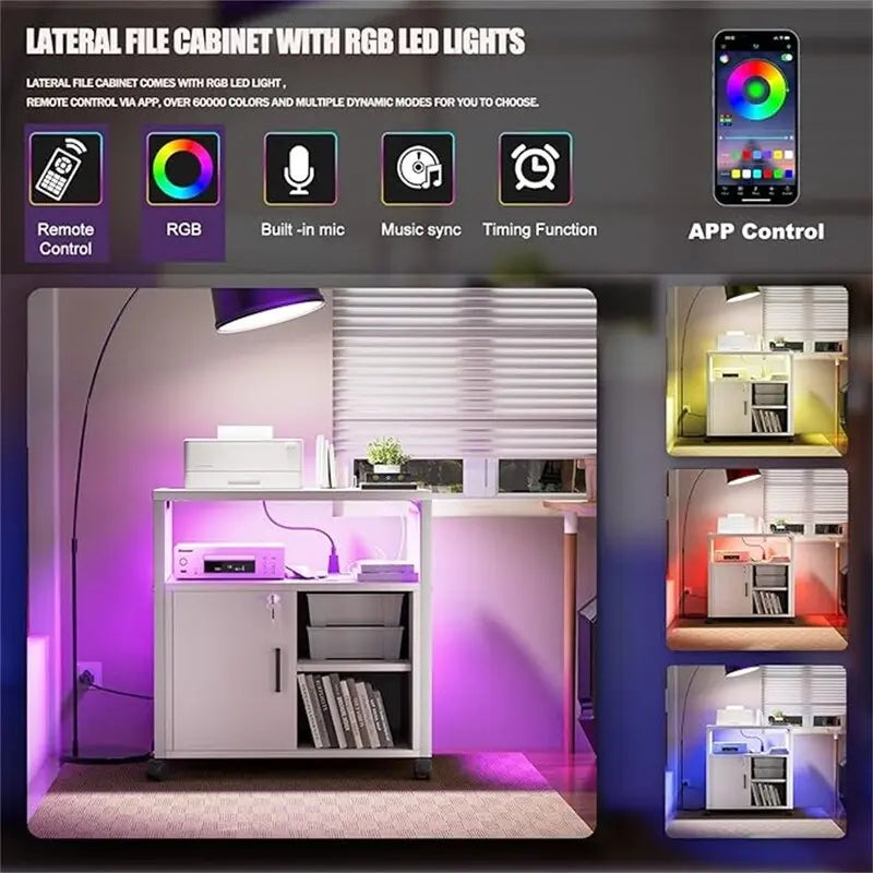 Meuble pour imprimante avec éclairage LED, - 23.6P x 17.2L x 26H