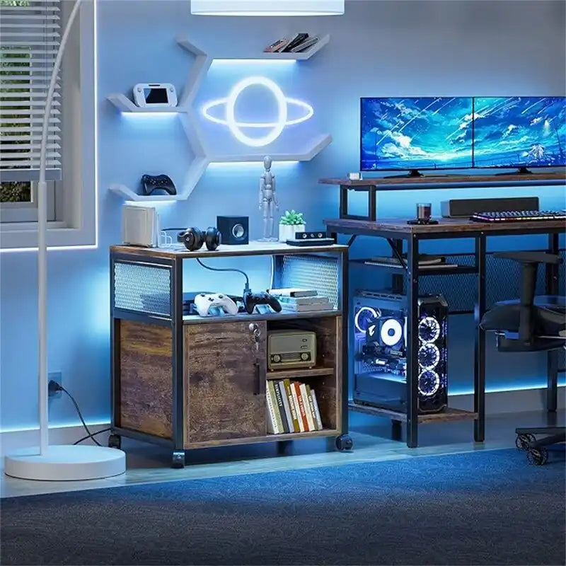 Meuble pour imprimante avec éclairage LED, - 23.6P x 17.2L x 26H