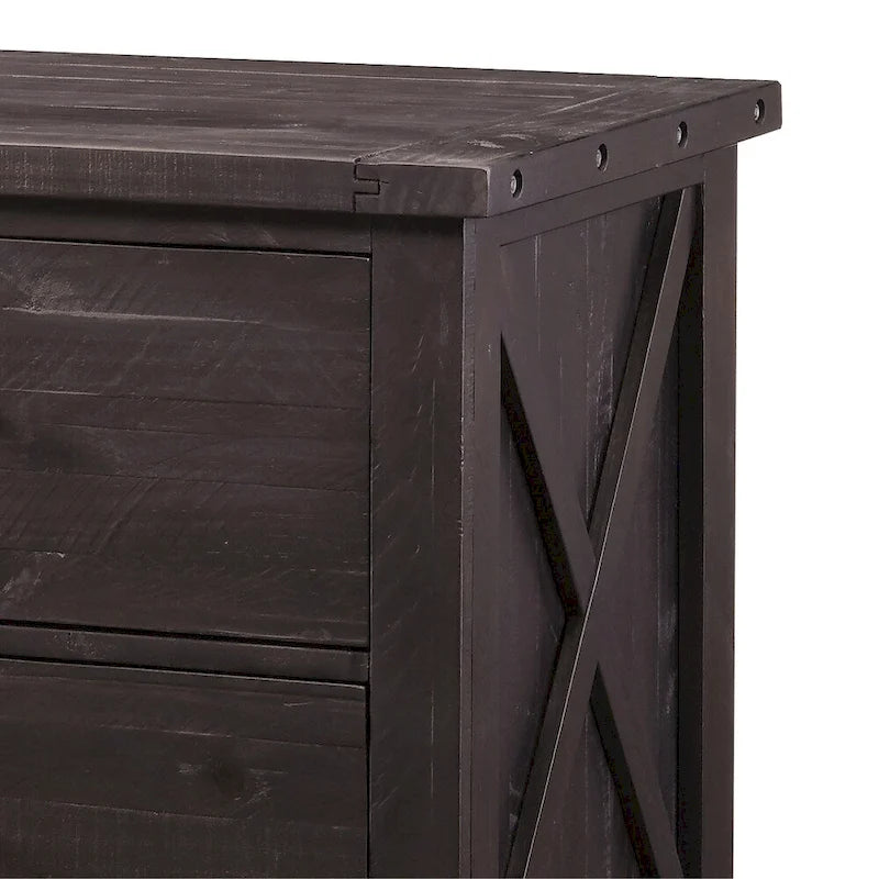Aktenschrank aus Holz mit zwei Schubladen, Metallgriff und gekreuzter Seitenstrebe