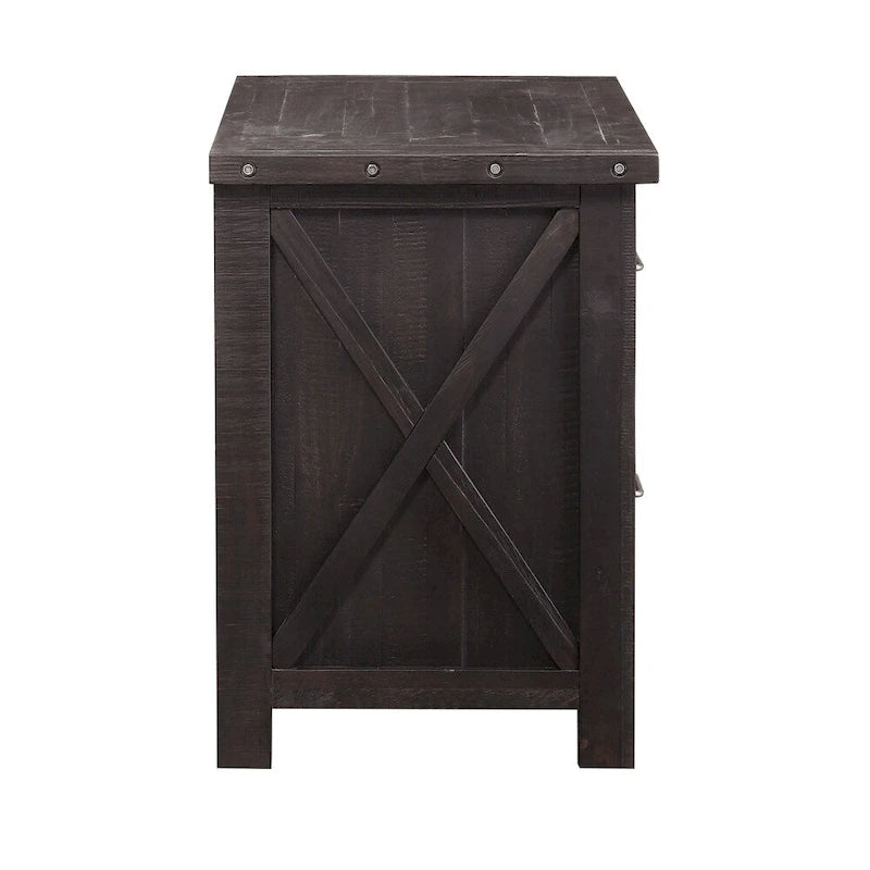 Aktenschrank aus Holz mit zwei Schubladen, Metallgriff und gekreuzter Seitenstrebe