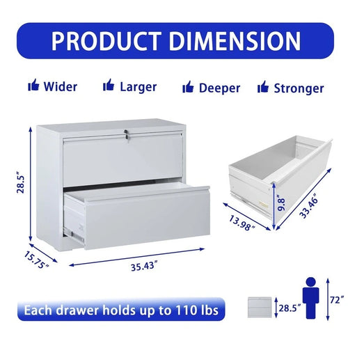 Metall-Aktenschrank mit 2 Schubladen und Schloss, Legal-/Letter-/A4-/F4-Format