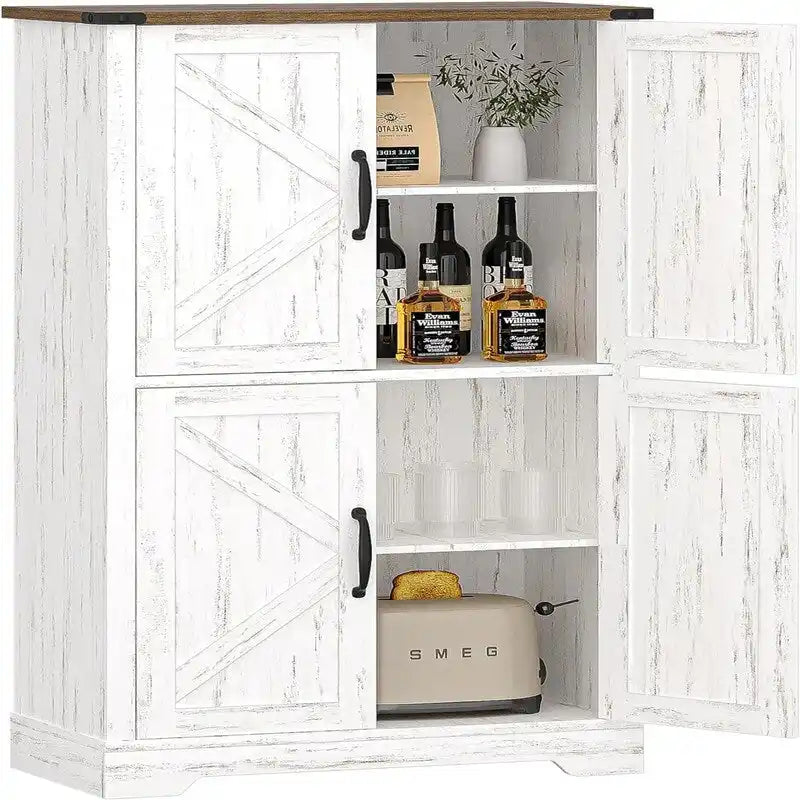 Freistehender Schrank mit 4 Türen und 2 verstellbaren Einlegeböden - 11.8D x 23.6W x 43.3H