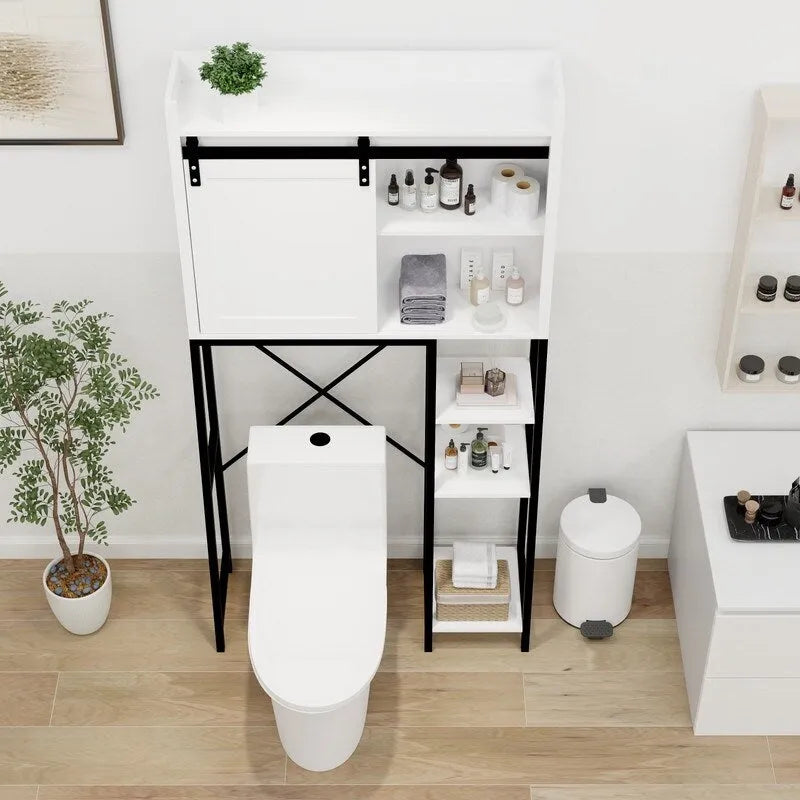 Aufbewahrungsschrank über der Toilette, Badezimmerregale über der Toilette mit Schiebetür im Scheunenstil